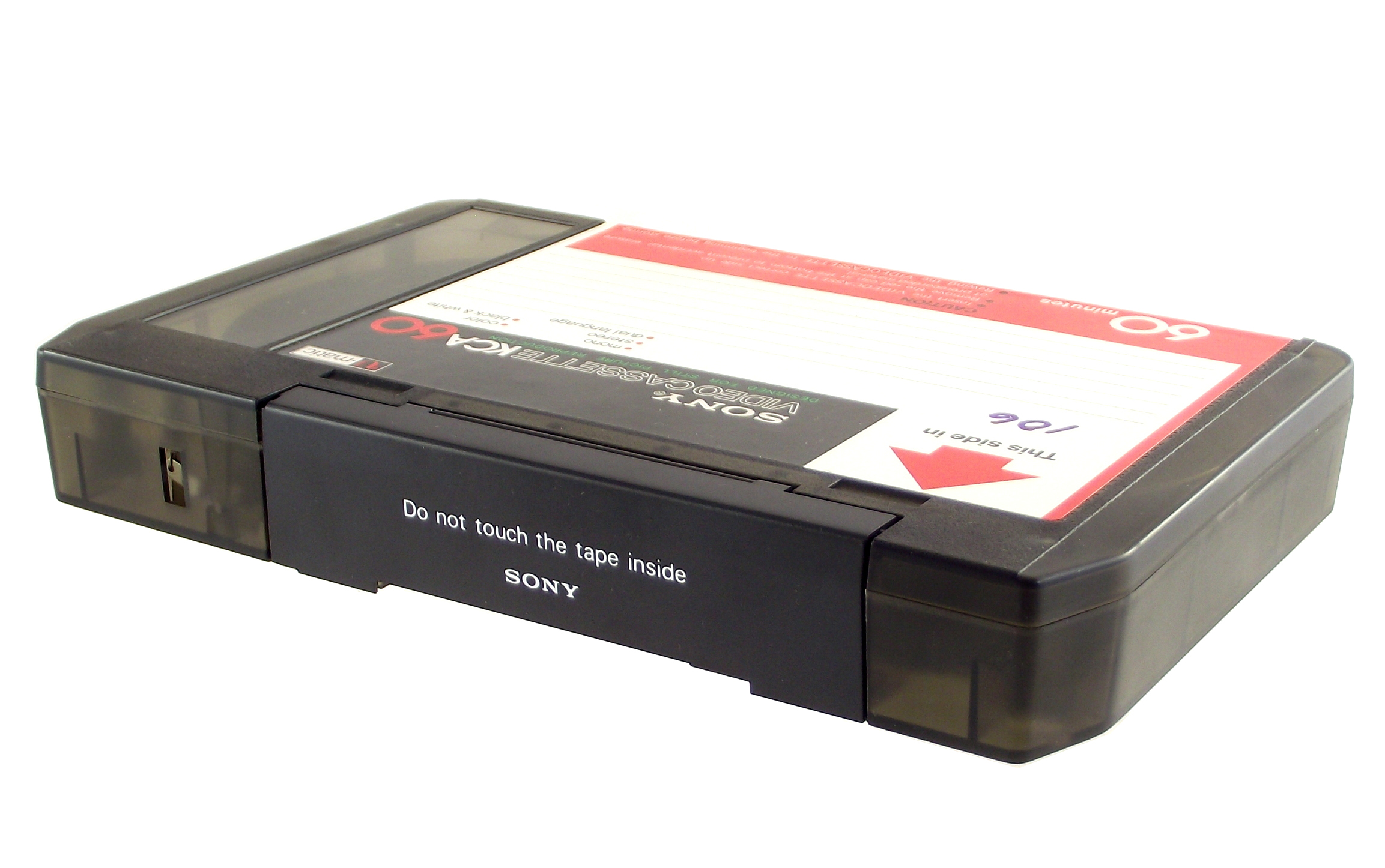 Tranche de la cassette U-matic avec volet de protection du ruban